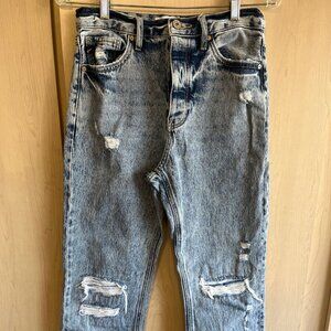 KANCAN Medium BLUE Distressed Button Fly Denim MID-RISE‎ Straight JEANS Sz 3/25